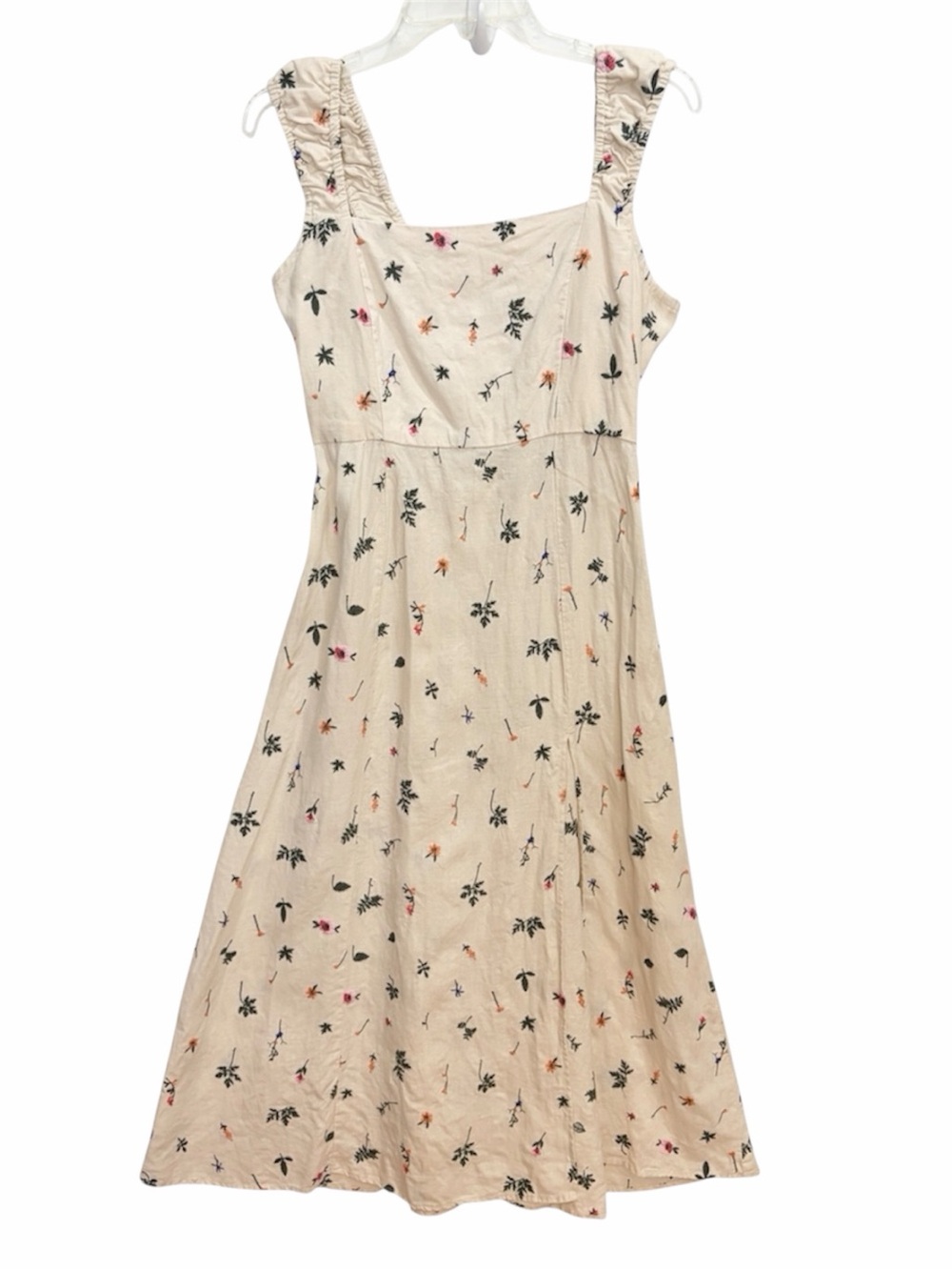 ZARA Embroidered Linen Blend Midi Dress Backless Lace Up Cream Size M
